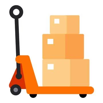 Pallet jack moving cardboard boxes for logistics, shipping, delivery, warehouse イラスト素材