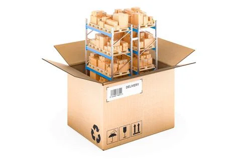 Pallet rack with parcels inside parcel. 3D rendering 스톡 일러스트