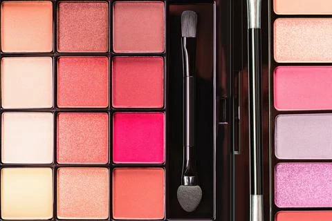 Pallet shadows for applying on face. Eye shadow and eyeliner. Stock Photos
