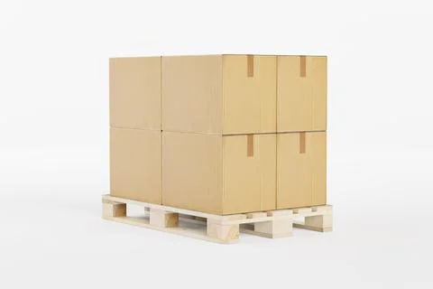 Pallet with stack of carton boxes 3d render Fotos Stock
