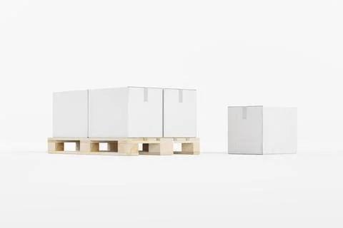 Pallet with stack of carton boxes on isolated background 3d render Fotos Stock
