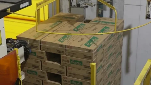 Pallet Stacked With Boxes of Bottled Sake Stock Footage 340010855