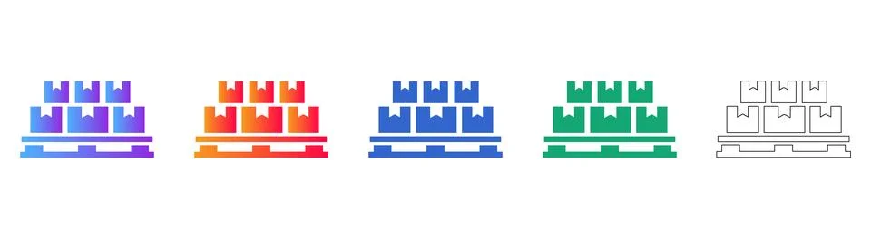 Pallet with Stacked Boxes Icon Set for Warehouse Logistics Stock Illustration