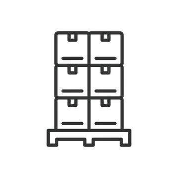 Pallet Tarimas with boxes, icon in line design. Pallet, tarimas, boxes, storage Stock Illustration