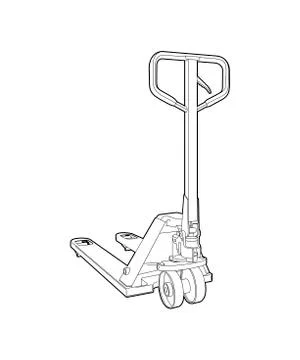 Pallet truck - linear technical drawing. manual forklift for warehouse - illu Stock Illustration