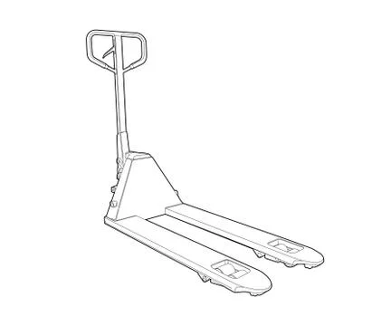 Pallet truck - linear technical drawing. manual forklift for warehouse - illu Stock Illustration