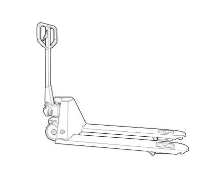 Pallet truck - linear technical drawing. manual forklift for warehouse - illu Stock Illustration