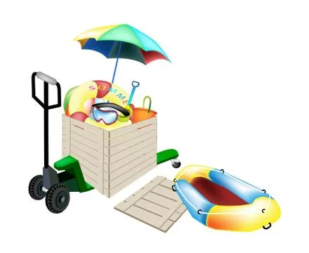 Pallet Truck Loading Beach Items in Shipping Box Stockillustratie