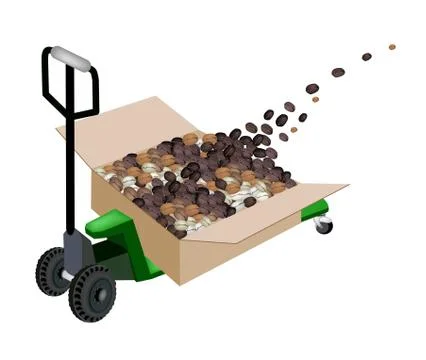 A Pallet Truck Loading Shipping Box with Coffee Beans Stock Illustration