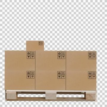 A pallet of uniformly sized cardboard boxes, neatly stacked and secured Stock Photos