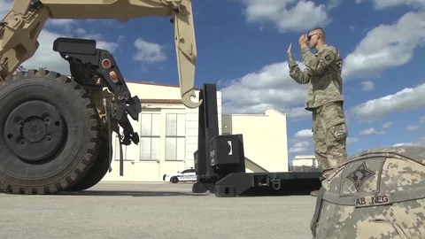 Palletized Load System mounts on a flatrack bed Stock Footage 111849175