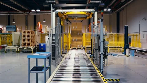 Palletizing robot wraps stretch Stock Footage 74288359