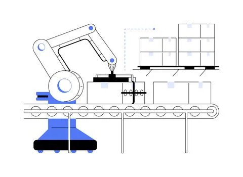 Palletizing robots abstract concept vector illustration. Stock Illustration
