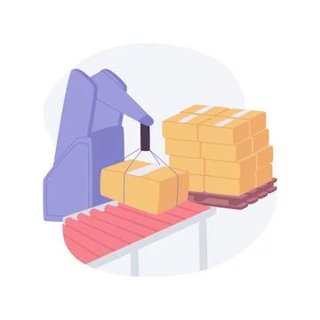 Palletizing robots isolated cartoon vector illustrations. Ilustración de archivo