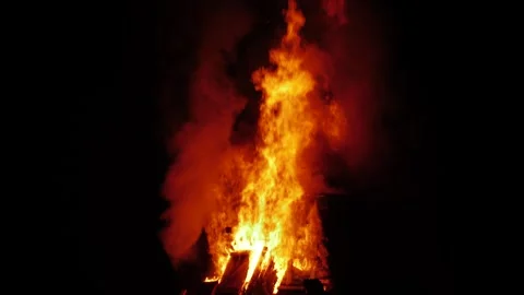 Pallets and doors on fire slow motion 4K Stock Footage 296564840