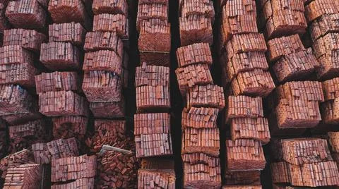Pallets of bricks for construction. Outdoor storage Stock Photos
