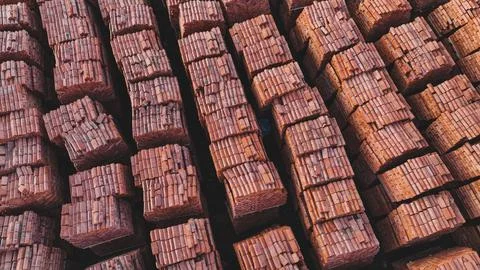 Pallets of bricks for construction. Outdoor storage Stock Photos