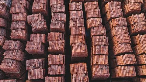Pallets of bricks for construction. Outdoor storage Stock Photos