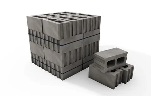 Pallets of concrete blocks on a white background Stock Illustration