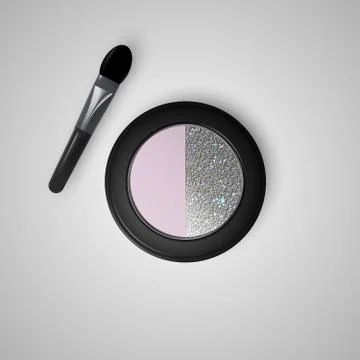 Pallets with eye shadows and an applicator. The pearlescent eye shadows. Stock Illustration