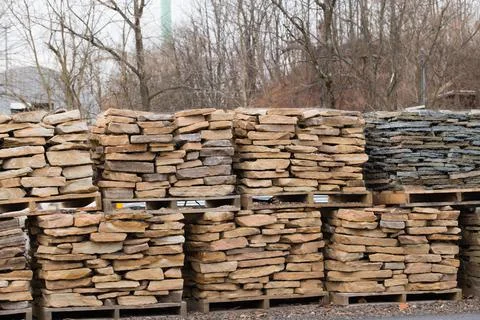 Pallets with facing stone Stock Photos