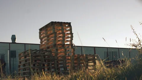 Pallets Outside In Autumn Sunset Stock Footage 97183960
