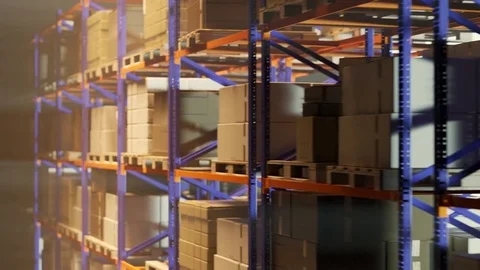 Pallets on the shelves in the warehouse. Video stock 84506922