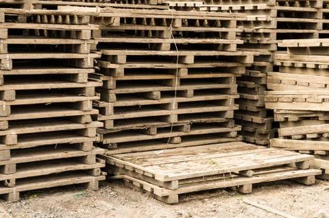 Pallets stacked ready for use Stock-Fotos