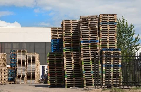 Pallets in stacks Stock Photos