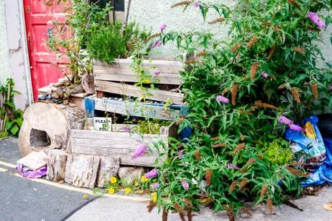Pallets window boxes and frames in Ulverston Stock Photos