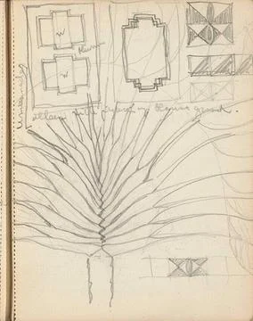Palm and geometric patterns. Leaf 54 Recto from a sketchbook with 60 sheet... Stock Photos