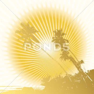 Palm and sun Stock Illustration