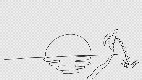 Palm and sunset on the beach. One line drawing animation. Video clip with alpha  Stock Footage 271737400