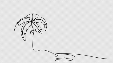 Palm and sunset on the beach. One line drawing animation. Video clip with alpha  Stock Footage 303516664