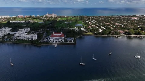 Palm Beach Island Florida Drone 4K with Beach, Yachts and Golf Stock Footage 301140950