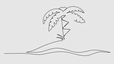 Palm on the beach. One line drawing animation. Video clip with alpha channel. Stock Footage 273611354