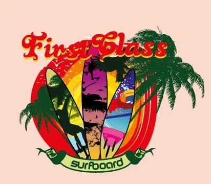 Palm beach surfboard design vector rat Illustrazione stock