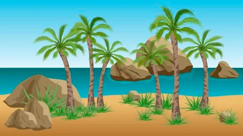 Palm beach vector landscape  background Stock Illustration