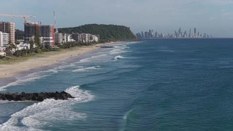 Palm Beach With Waves Splashing On The Shore In Queensland, Australia - Drone Stock Footage 333662847