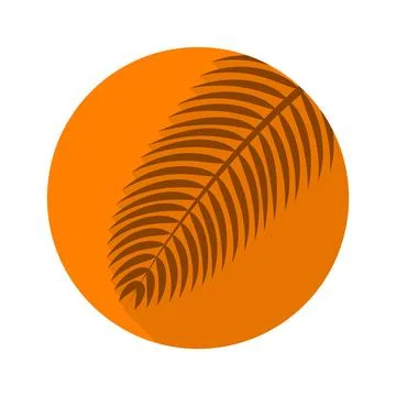 Palm branch. Flat icon with long shadow on orange round background. Flat de.. Illustrazione stock
