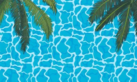 Palm branches on the background of the pool water surface Illustrazione stock