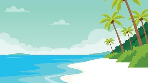 Palm Breeze Bali Beach Flat Design Illustration 스톡 일러스트