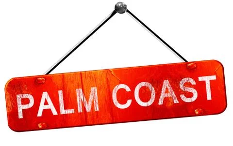 Palm coast, 3D rendering, a red hanging sign Stock Illustration