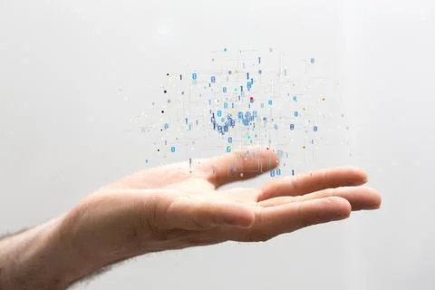 Palm with data visualization signs over it Foto stock