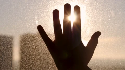Palm Of Hand Hope Of Help Of World On Glass Against Sun At Sunset Stock Footage 228387353