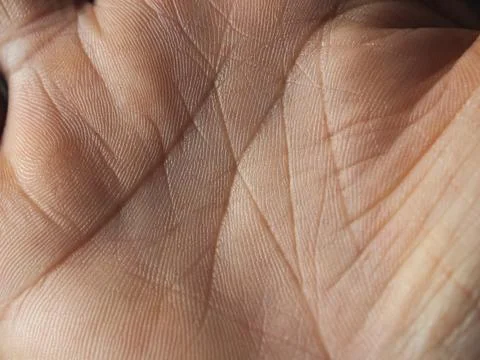 Palm hand line cross in middle of palm close up palm line  Stock Photos