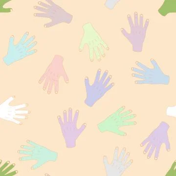 Palm hand seamless pattern. Vector illustration of colored palm hand seamless Stock Illustration