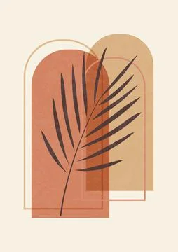 Palm leaf and arches wall art abstract illustration poster. Stock Illustration