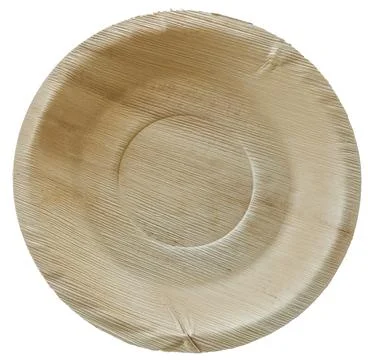 Palm leaf disposable plate isolated on white background. Biodegradable Stock Photos