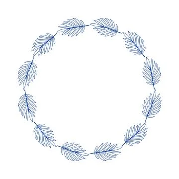 Palm leaf frame vector blue line art doodle tropical wreath for summer 스톡 일러스트
